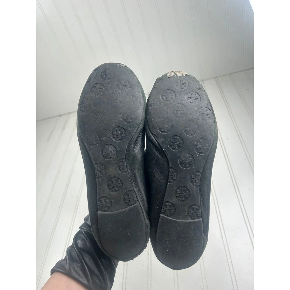 Tory Burch Black Leather Minnie Travel Ballet Flats Women's Size 8 $220